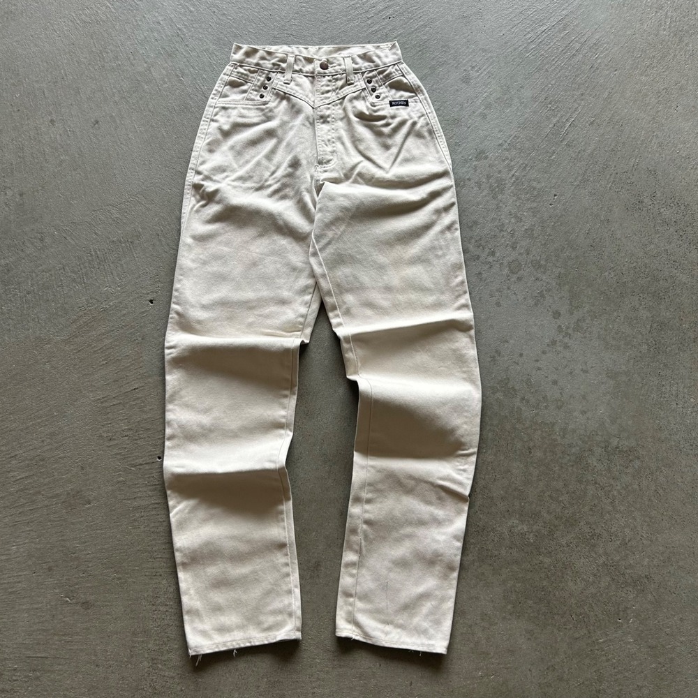 Vintage 90s Rocky Mountain Jeans Womens 28x36 Off White Natural High Waist Indie